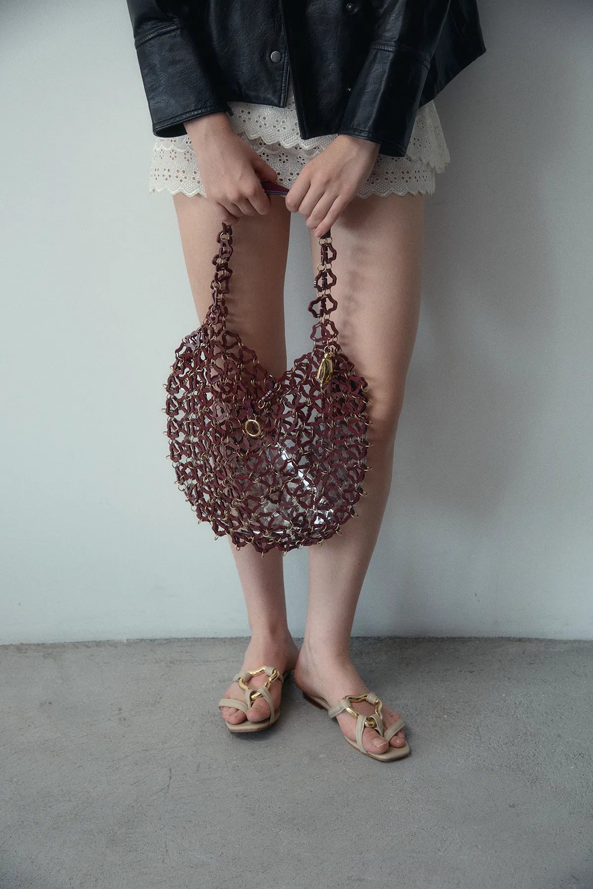 Aqua Transparent Tote Bag(Burgundy)