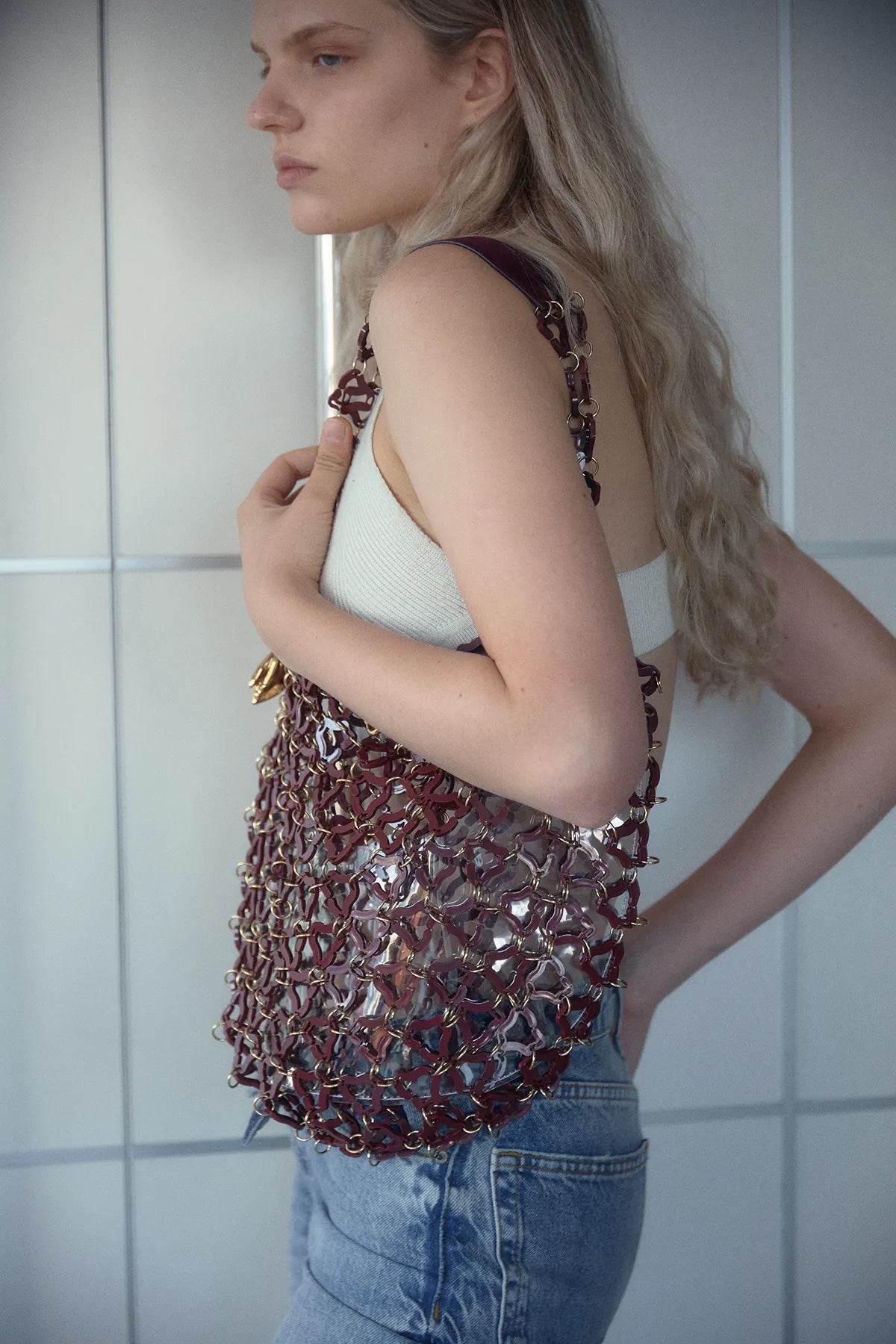 Aqua Transparent Tote Bag(Burgundy)